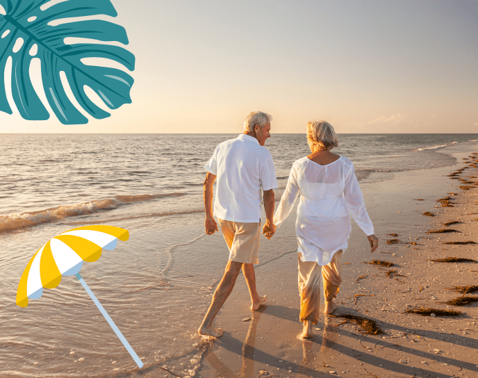 Elderly travelling on the beach, best single trip travel insurance for over 65, single travel insurance